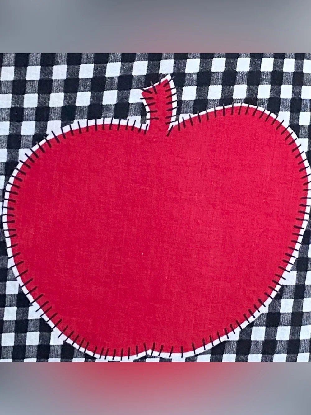 Apron - Vintage - Half/Hostess Style - Red Apples on Black & White Gingham VGVC